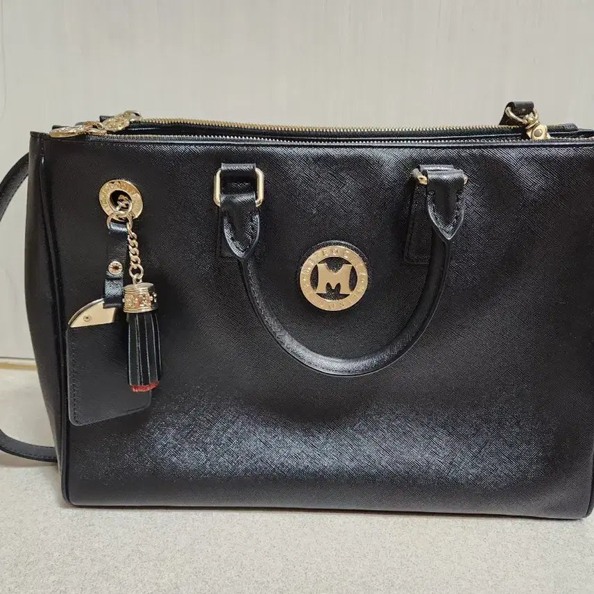[BUNJANG] Metroc City Black Leather Tote Shoulder Bag / 메트로시티 블랙 토트백 숄더백