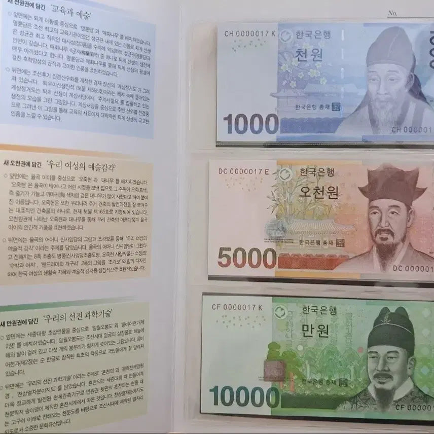 [BUNJANG] Uncirculated Banknotes Bundle Set - 1,000 KRW, 5,000 KRW, 10,000 KRW - Consecutive Serial Number 17 / 옛날돈..화폐..미사용 빠른번호 17번 천원/오천원/만원 3쌍둥이 팝니다