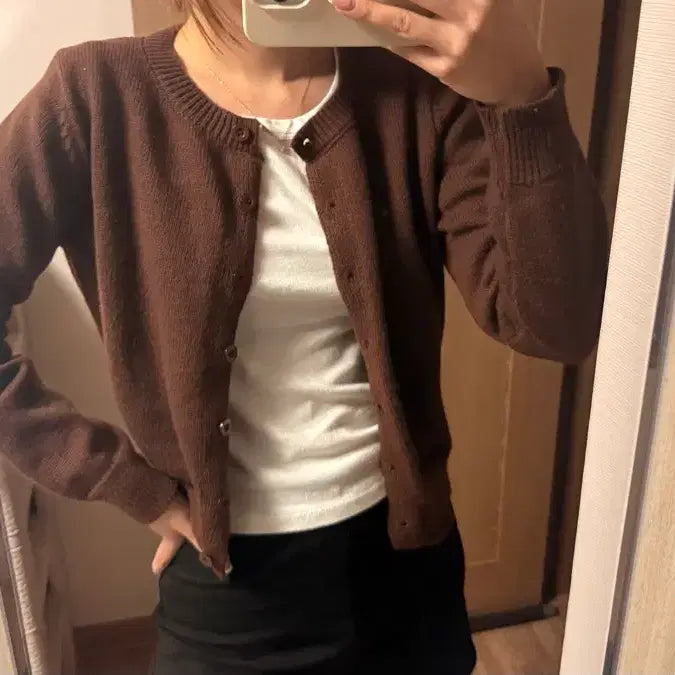 [BUNJANG] Brown Round Neck Cardigan / 브라운 라운드넥 가디건