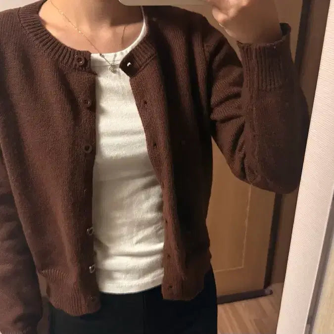 [BUNJANG] Brown Round Neck Cardigan / 브라운 라운드넥 가디건