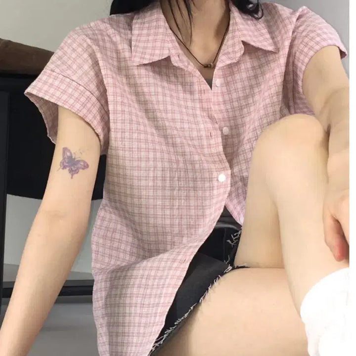 [BUNJANG] WONDER WONDER Nonch Ncheon Vintage Seersucker Slim Check Shirt / 미착용)원더원더 논션 빈티지 시어서커 슬림 체크 셔츠
