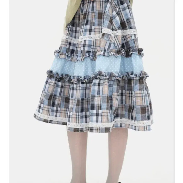 [BUNJANG] Typeservice Lace Trim Ruffled Check Skirt / 타입서비스 Lace Trim Ruffled Check Skirt