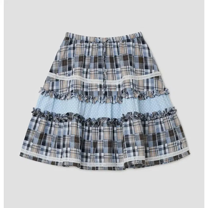 [BUNJANG] Typeservice Lace Trim Ruffled Check Skirt / 타입서비스 Lace Trim Ruffled Check Skirt