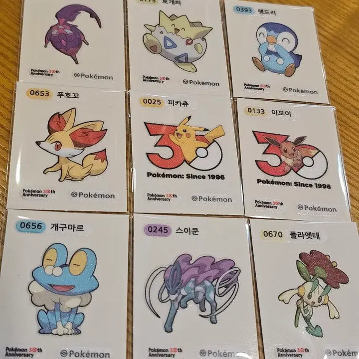 [BUNJANG] Pokemon 30th Anniversary 8-Type Sticker Bundle Set (Pikachu/Eevee/Suicune) / 수정본) 포켓몬 30주년 띠부씰 9종 일괄 (중복X/피카츄/이브이 등)