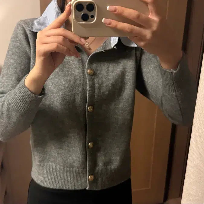 [BUNJANG] Gray Layered Cardigan Shirt Top / 그레이 셔츠 레이어드 가디건