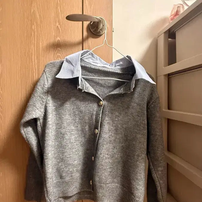 [BUNJANG] Gray Layered Cardigan Shirt Top / 그레이 셔츠 레이어드 가디건