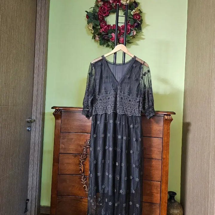 [BUNJANG] Black Lace Lovely Long Dress / 블랙 레이스 러블리원피스