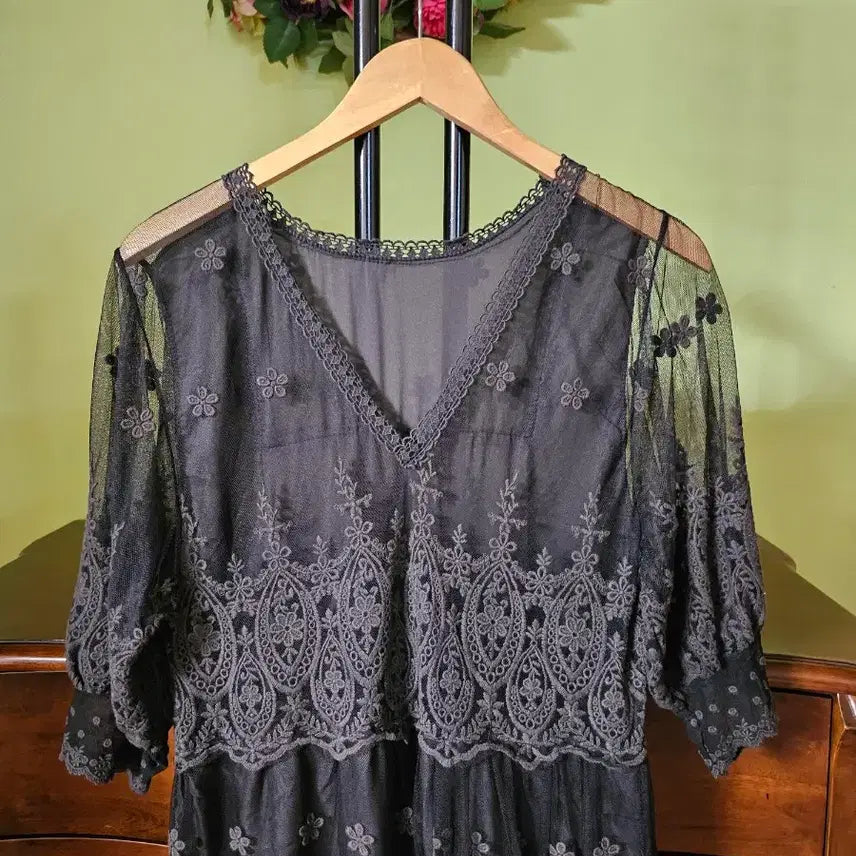 [BUNJANG] Black Lace Lovely Long Dress / 블랙 레이스 러블리원피스