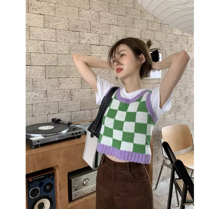 [BUNJANG] Check Knit Vest / 새상품) 체크 니트베스트