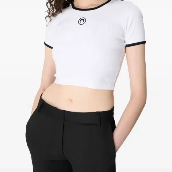[BUNJANG] Johnny Hates Jazz Pink Black Line Crop T-Shirt / 쟈니헤잇재즈 핑크 블랙 라인 크롭 티셔츠