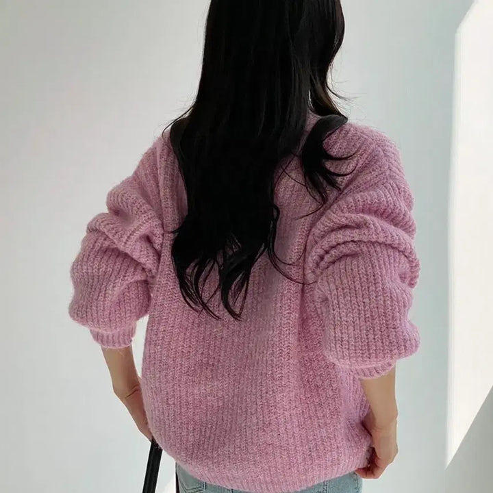 [BUNJANG] Pearl Button Soft Angora Cardigan / [새상품] 진주단추 말랑포근 앙고라 가디건