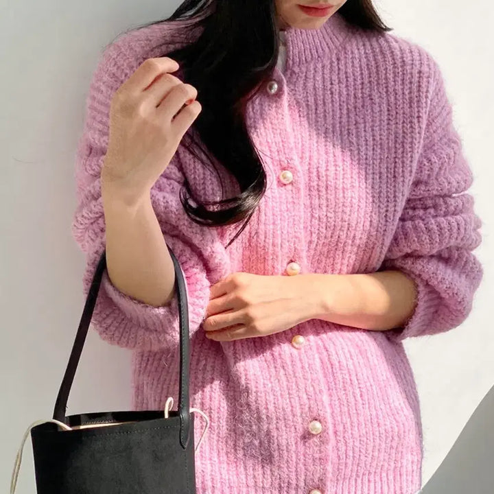 [BUNJANG] Pearl Button Soft Angora Cardigan / [새상품] 진주단추 말랑포근 앙고라 가디건