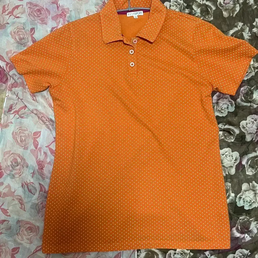 [BUNJANG] Vintage Orange Polka Dot Short Sleeve Polo T-Shirt / 빈티지 오렌지 도트 반팔 카라 티셔츠