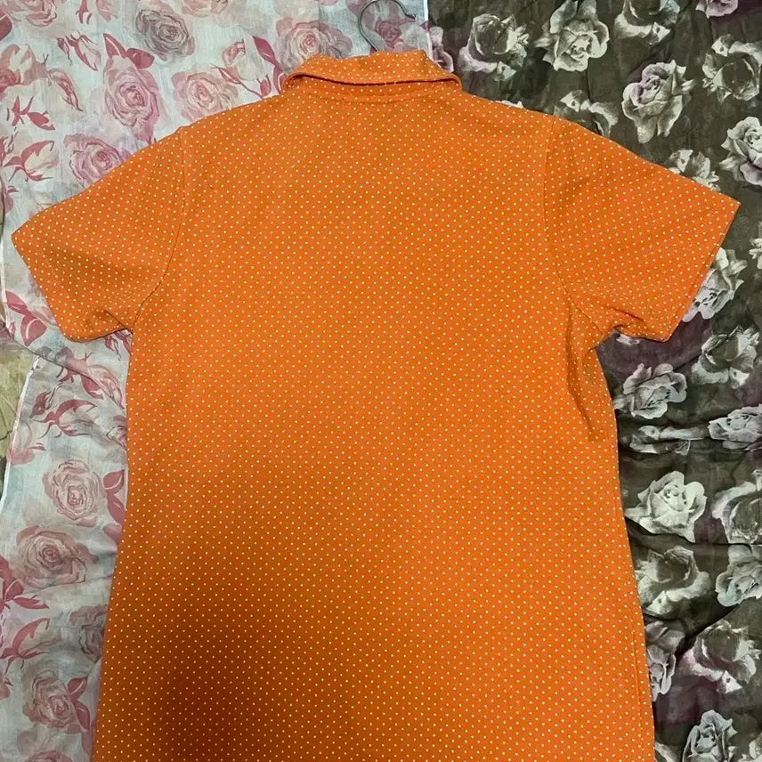 [BUNJANG] Vintage Orange Polka Dot Short Sleeve Polo T-Shirt / 빈티지 오렌지 도트 반팔 카라 티셔츠