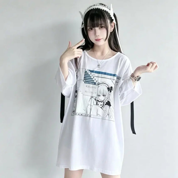 [BUNJANG] Anime Print Off-Shoulder T-Shirt / 서브컬처  애니메 프린트 오프숄더 티셔츠(2컬러)
