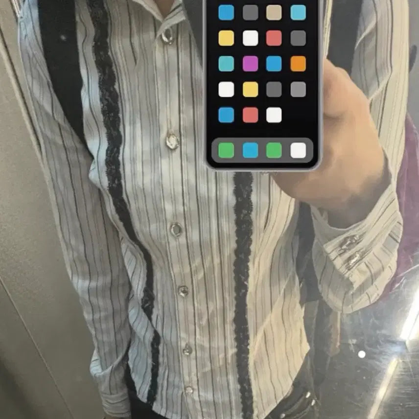 [BUNJANG] Vintage Lace Stripe Shirt / 빈티지 레이스 스트라이프 셔츠