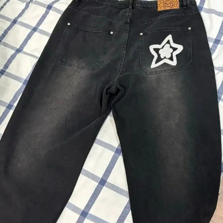 [BUNJANG] Star Team Washed Denim Pants Black / 스타팀 워싱 대님 팬츠 블랙