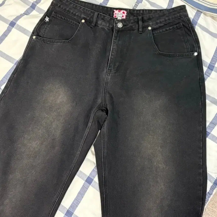 [BUNJANG] Star Team Washed Denim Pants Black / 스타팀 워싱 대님 팬츠 블랙