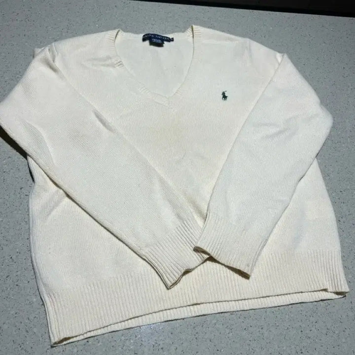 [BUNJANG] Polo Ralph Lauren Ivory V-Neck Knit Sweater XL / 폴로 랄프로렌 아이보리 브이넥 니트
