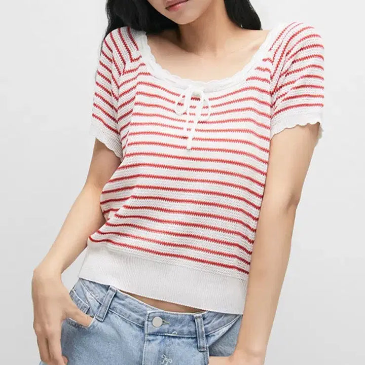 [BUNJANG] MIXXO Ribbon Square Neck Pullover / MIXXO 미쏘 리본 스퀘어넥 풀오버_MIWKAE768T