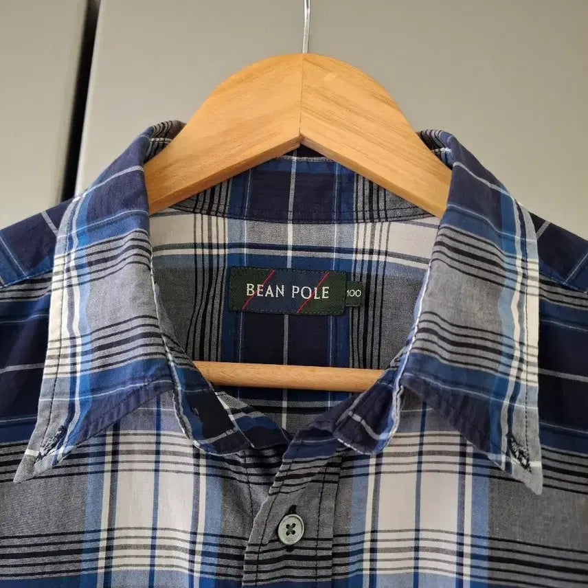 [BUNJANG] Beanpole Blue Check Short Sleeve Shirt / 빈폴 블루 체크 반팔 셔츠