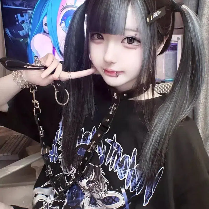 [BUNJANG] Subculture Anime Devil Print Oversized T-Shirt (2 Colors) / 서브컬처 데빌 애니메 프린트 오버사이즈 티셔츠(2컬러)