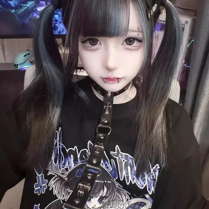 [BUNJANG] Subculture Anime Devil Print Oversized T-Shirt (2 Colors) / 서브컬처 데빌 애니메 프린트 오버사이즈 티셔츠(2컬러)