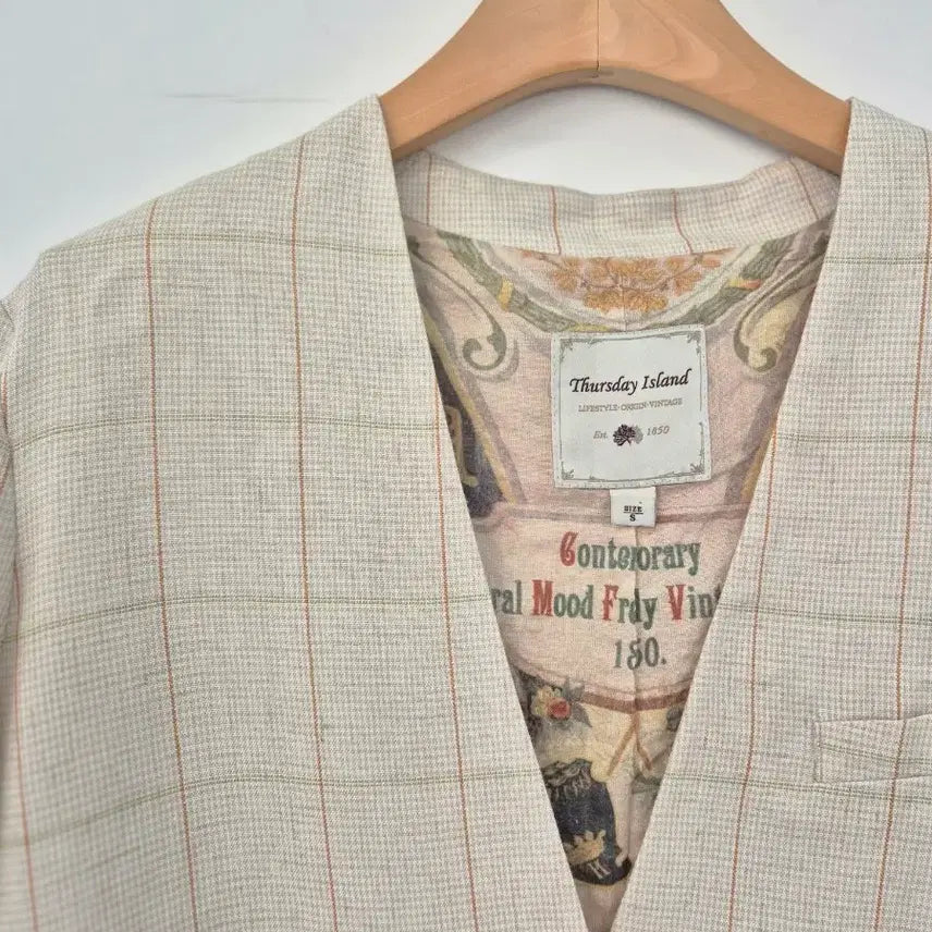 [BUNJANG] Thursday Island Linen Blazer Beige Check S / Thursday Island 노카라 마 블레이저 S
