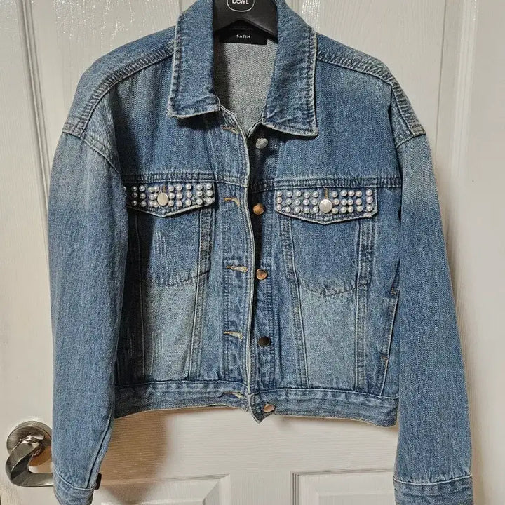 [BUNJANG] Shatin Pearl Embellished Denim Jacket / 샤틴 청자켓 데님자켓(새상품)