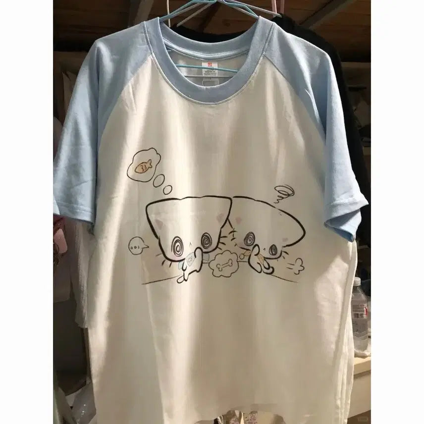 [BUNJANG] Subculture Cat Print Raglan T-Shirt / 서브컬처 고양이 프린트 레글런 티셔츠 데일리 귀여운