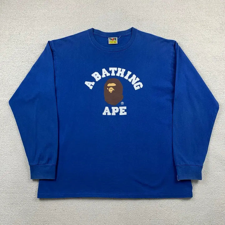 [BUNJANG] BAPE College Long Sleeve T-Shirt Blue / 베이프 컬리지 롱슬리브 티셔츠 블루