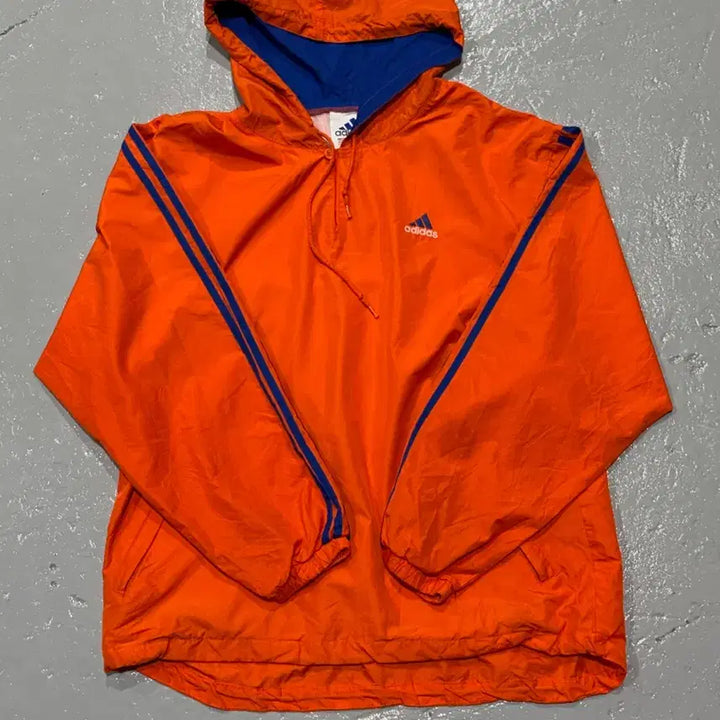 [BUNJANG] 90s Adidas Orange Blue Anorak Windbreaker / 90s 아디다스(adidas)  오렌지 블루 아노락 윈드브레이커