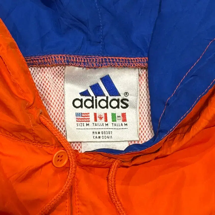 [BUNJANG] 90s Adidas Orange Blue Anorak Windbreaker / 90s 아디다스(adidas)  오렌지 블루 아노락 윈드브레이커