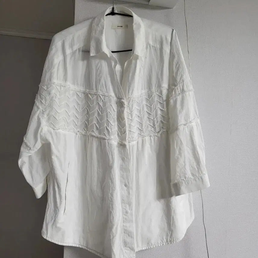 [BUNJANG] System 100% Cotton White Textured Pattern Shirt / 한섬 시스템 셔츠