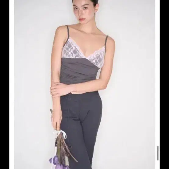 [BUNJANG] Pleats Please Olivia Lace Shirring Sleeveless Top / 플노팔 올리비아 레이스 셔링 슬리브리스 나시 탑