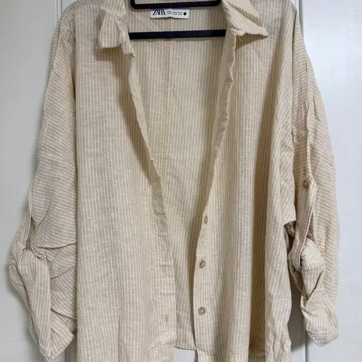 [BUNJANG] ZARA Beige Striped Shirt XS / ZARA 베이지 스트라이프 셔츠 XS