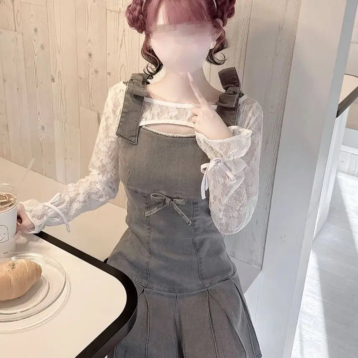 [BUNJANG] HONEY MEW Lace Ensemble Denim Dress / HONEY MEW 허니뮤 레이스 앙상블 데님 원피스