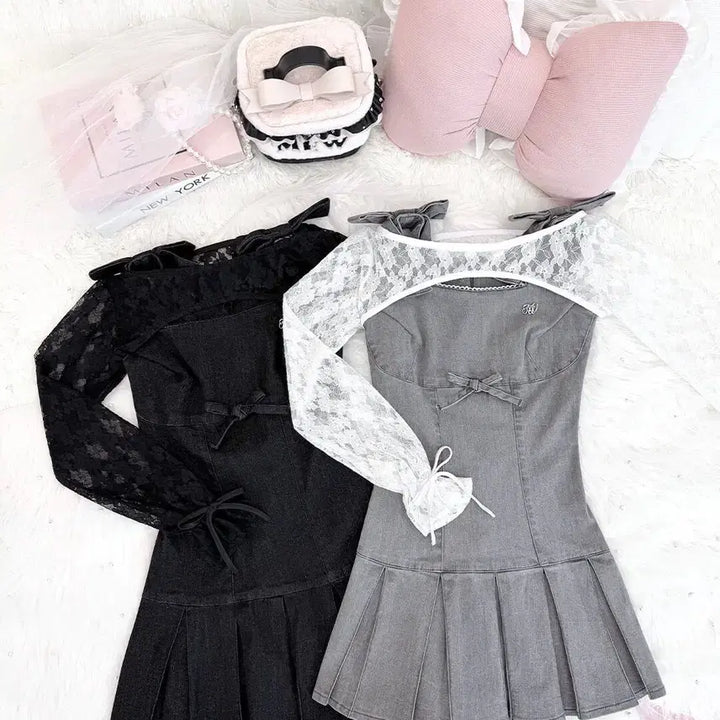 [BUNJANG] HONEY MEW Lace Ensemble Denim Dress / HONEY MEW 허니뮤 레이스 앙상블 데님 원피스