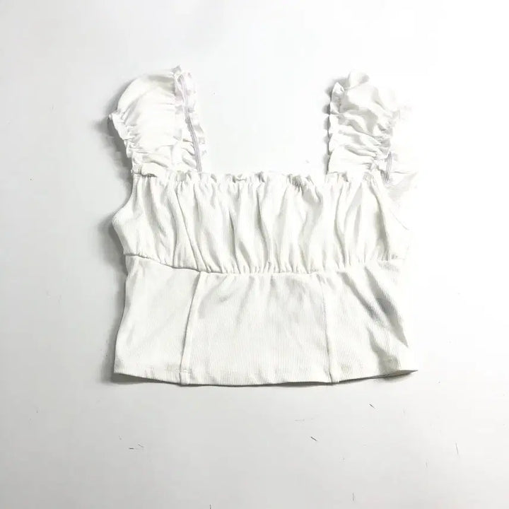 [BUNJANG] White Shirring String Sleeveless Blouse / 화이트 셔링 끈 나시 블라우스