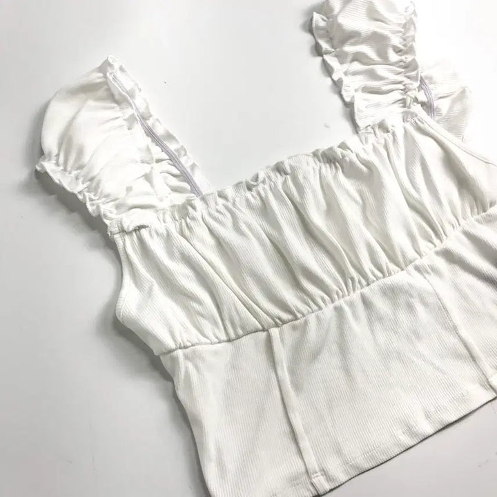 [BUNJANG] White Shirring String Sleeveless Blouse / 화이트 셔링 끈 나시 블라우스