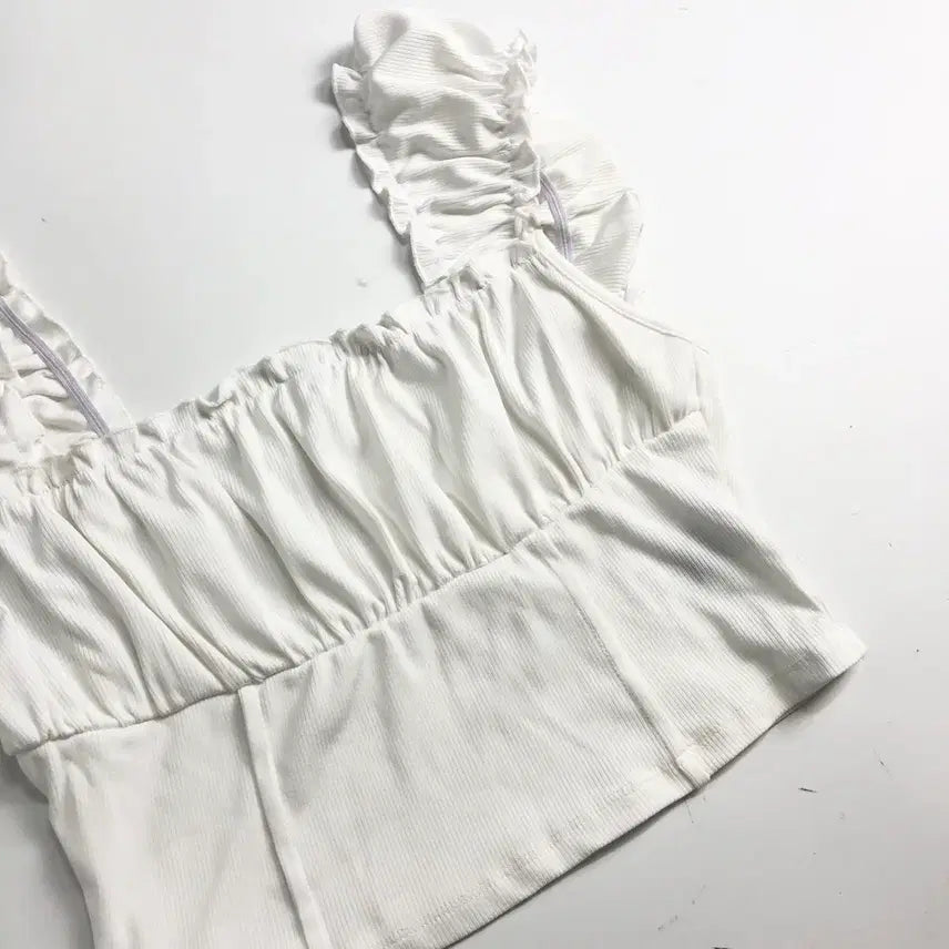 [BUNJANG] White Shirring String Sleeveless Blouse / 화이트 셔링 끈 나시 블라우스