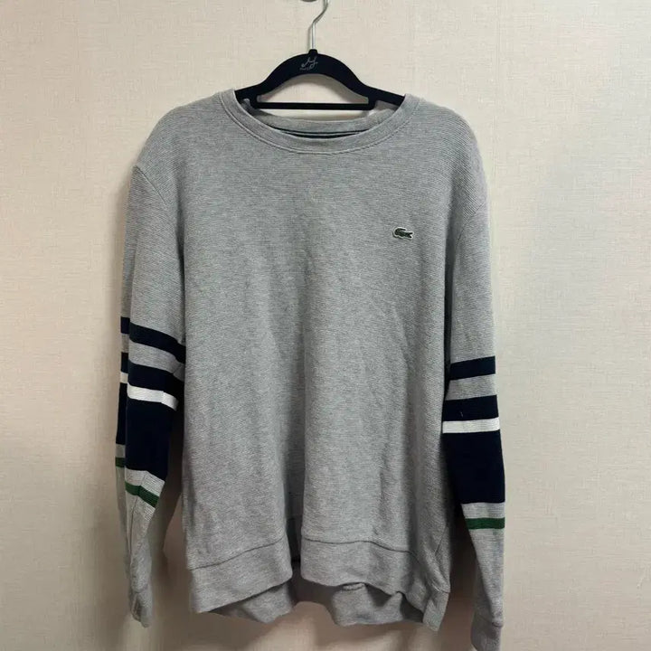 [BUNJANG] Lacoste Grey Striped Sweatshirt US M / 라코스테 그레이 스트라이프 맨투맨 US M