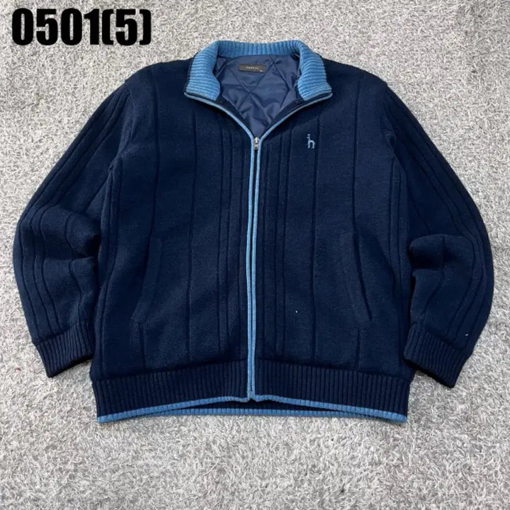 [BUNJANG] HAZZYS Navy Knit Zip-Up Cardigan / HAZZYS 헤지스 네이비 니트 집업 가디건