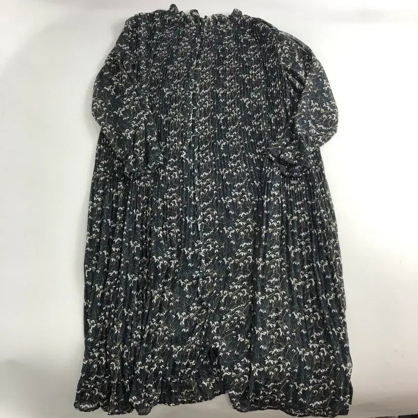 [BUNJANG] Flower Pattern Pleated Long Dress / 플라워 패턴 플리츠 롱 원피스