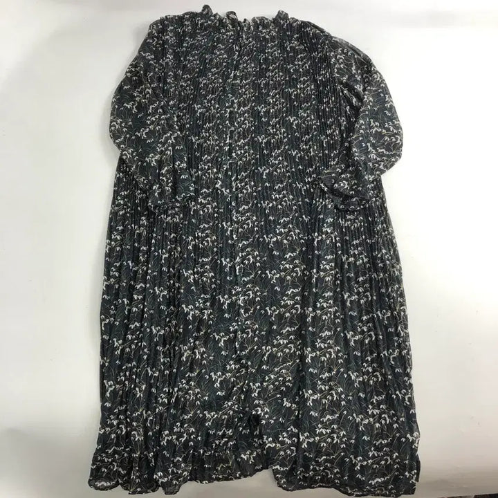 [BUNJANG] Flower Pattern Pleated Long Dress / 플라워 패턴 플리츠 롱 원피스
