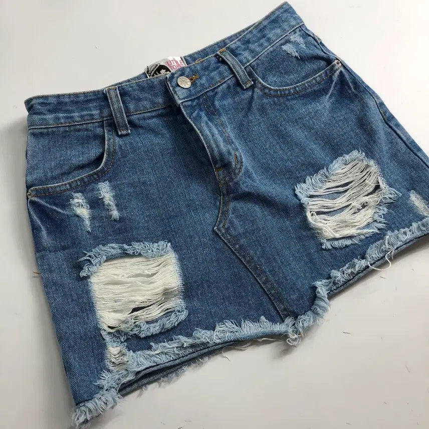 [BUNJANG] Little Tokyo Denim Mini Skirt / 리틀도쿄 데님 미니 스커트 데미지진