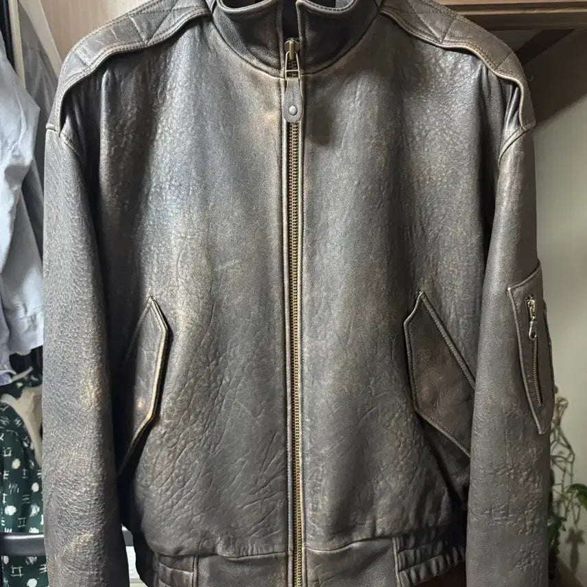 [BUNJANG] COER Vintage Shelter Neck Collar Leather Jumper Size L / 쿠어 빈티지 쉘터 넥 카라 레더 점퍼 L 사이즈