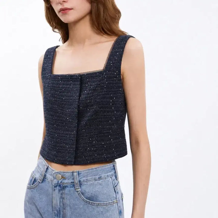 [BUNJANG] MICHAA 2024 Tweed Sleeveless Blouse Size 55 / 미샤 24년 트위드 슬리브리스 블라우스 55