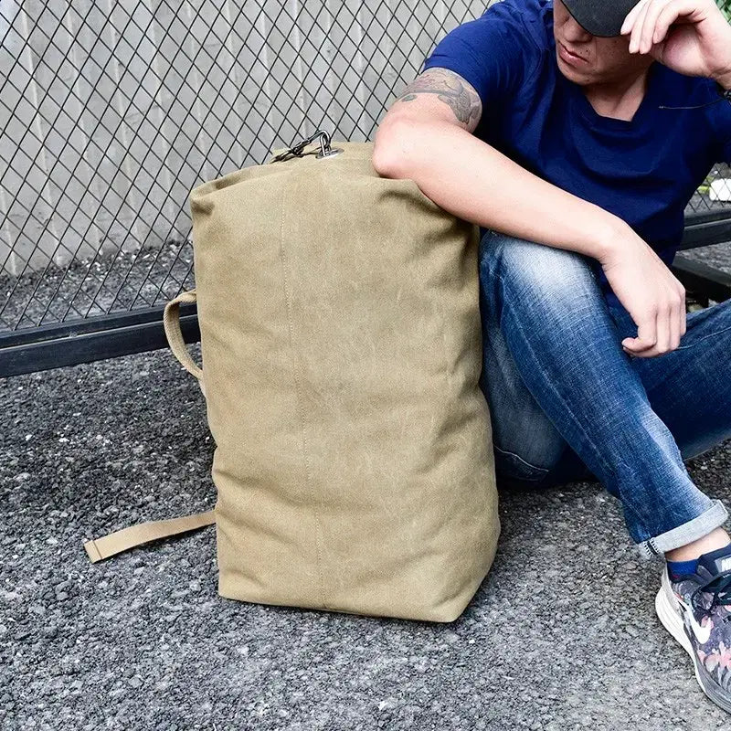 [BUNJANG] Canvas Duffle Bag Backpack - Khaki, Large Size / 캔버스 더플백 백팩 카키색 / 빅사이즈