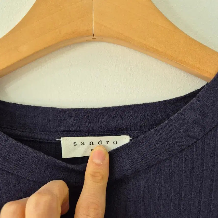 [BUNJANG] Sandro Navy Color Block Pleated Long Sleeve Blouse / 산드로 네이비 배색 플리츠 롱슬리브 브라우스